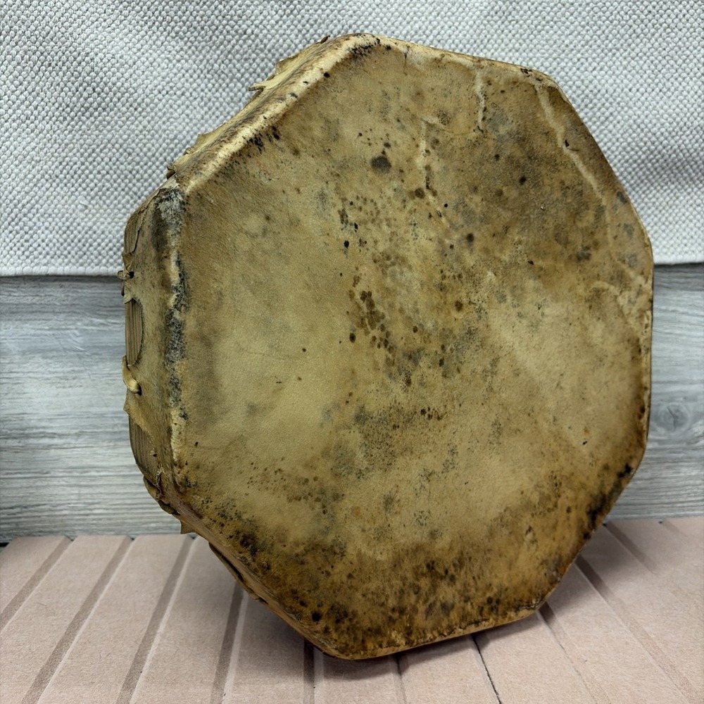 Vtg 11" Handcrafted Animal Skin Drum Shaman Native American (C7)